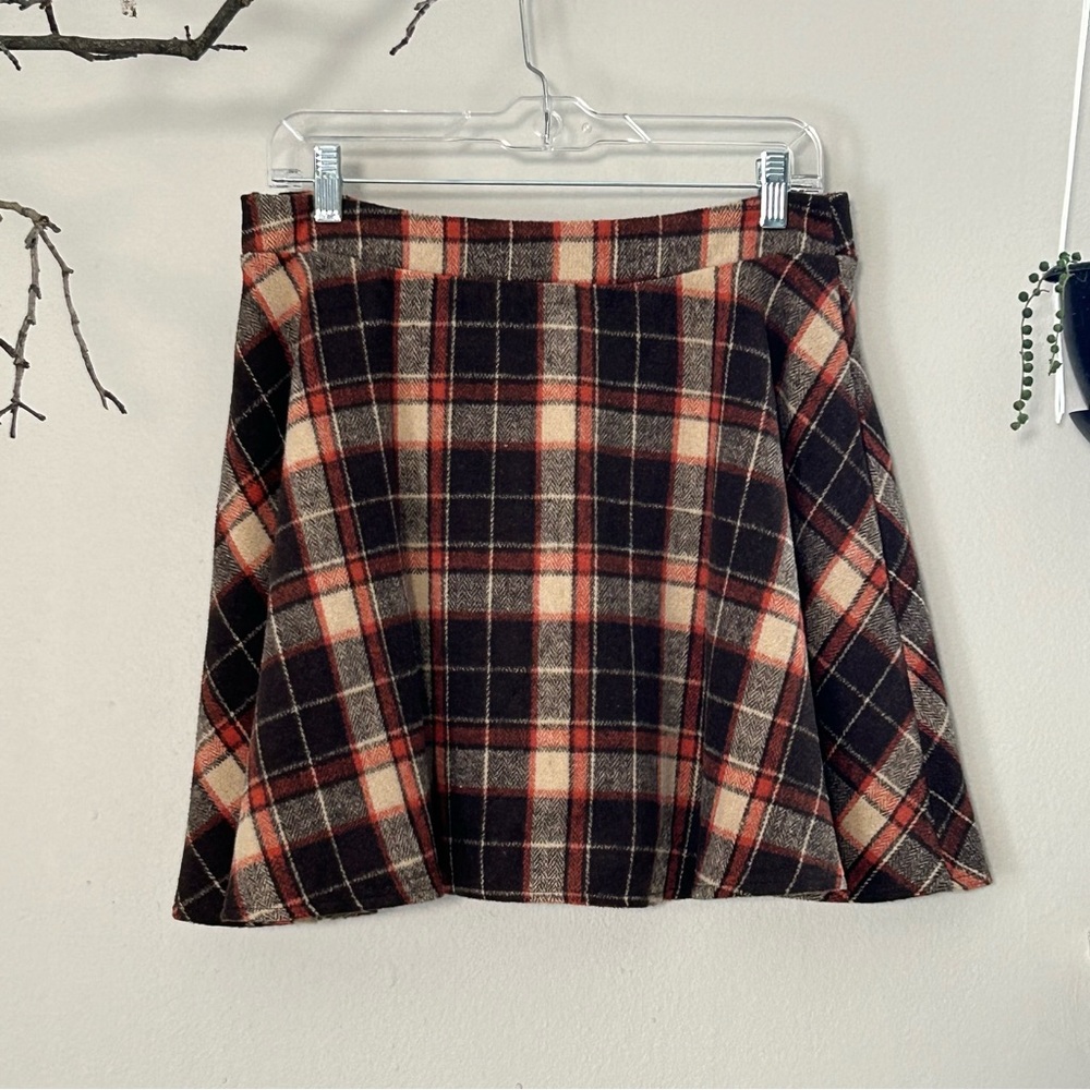 Plaid A-Line Mini Skirt Brown & Orange